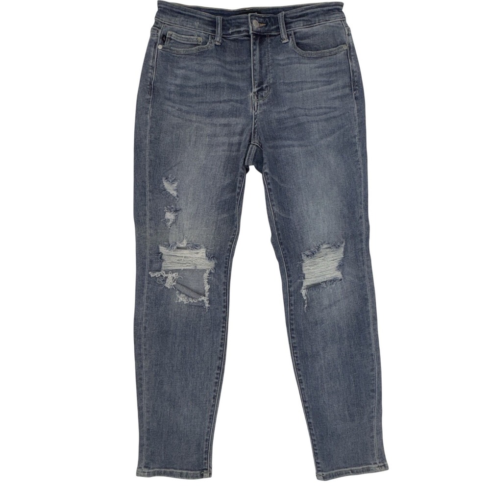 Judy Blue‎ Jeans 9/29 Medium Wash Boyfriend Fit Distressed Stretch Casual Grunge